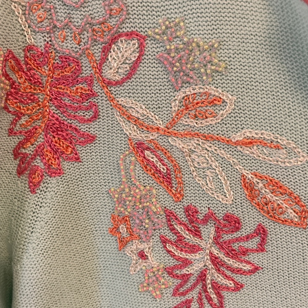 Sigrid Olsen Light Green Floral Embroidered Cardigan - Picture 3 of 10
